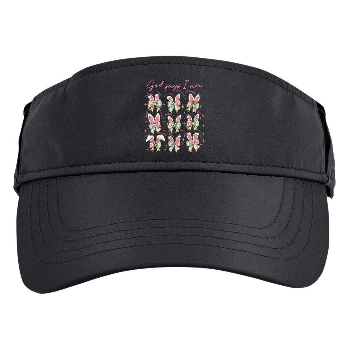 God Says I Am Bunny Ears Coquette Bow Christian Easter Day Adult Drive Performance Visor