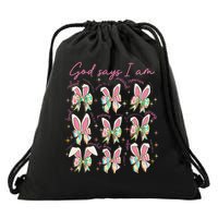 God Says I Am Bunny Ears Coquette Bow Christian Easter Day Drawstring Bag