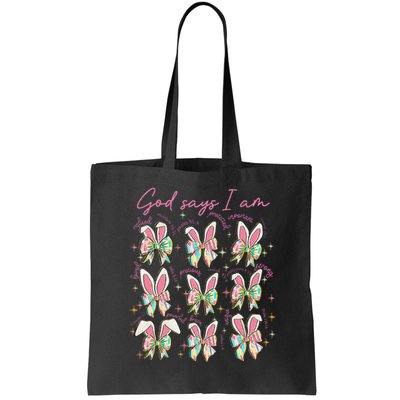 God Says I Am Bunny Ears Coquette Bow Christian Easter Day Bag