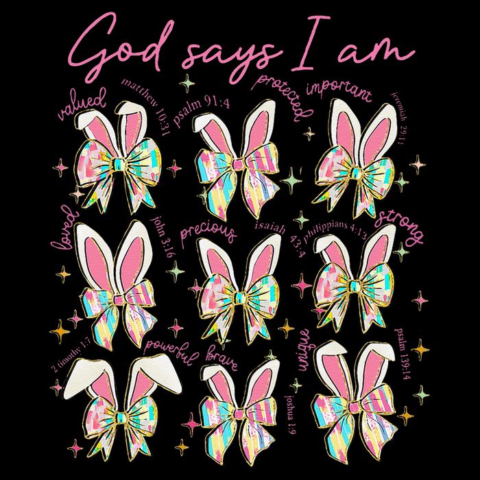 God Says I Am Bunny Ears Coquette Bow Christian Easter Day Youth Performance Sprint T-Shirt