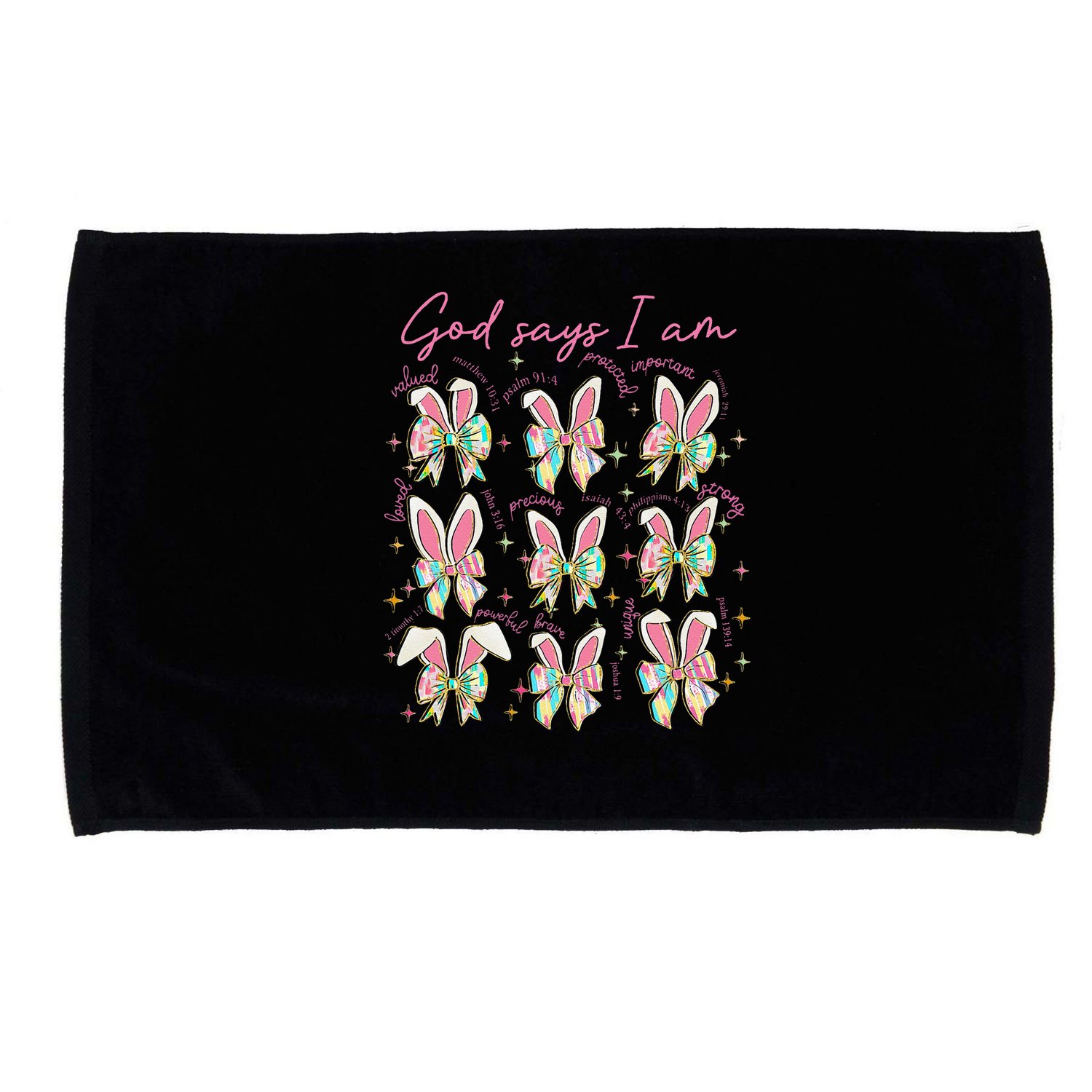 God Says I Am Bunny Ears Coquette Bow Christian Easter Day Microfiber Hand Towel