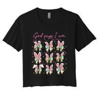 God Says I Am Bunny Ears Coquette Bow Christian Easter Day Women's Crop Top Tee