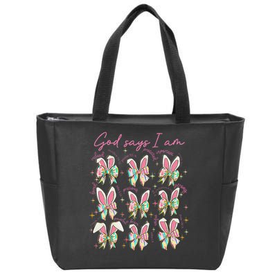 God Says I Am Bunny Ears Coquette Bow Christian Easter Day Zip Tote Bag