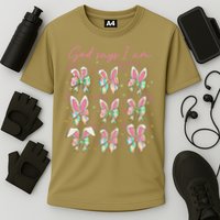 God Says I Am Bunny Ears Coquette Bow Christian Easter Day Cooling Performance Crew T-Shirt