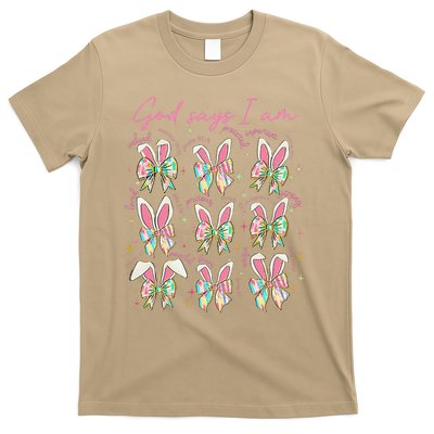 God Says I Am Bunny Ears Coquette Bow Christian Easter Day T-Shirt