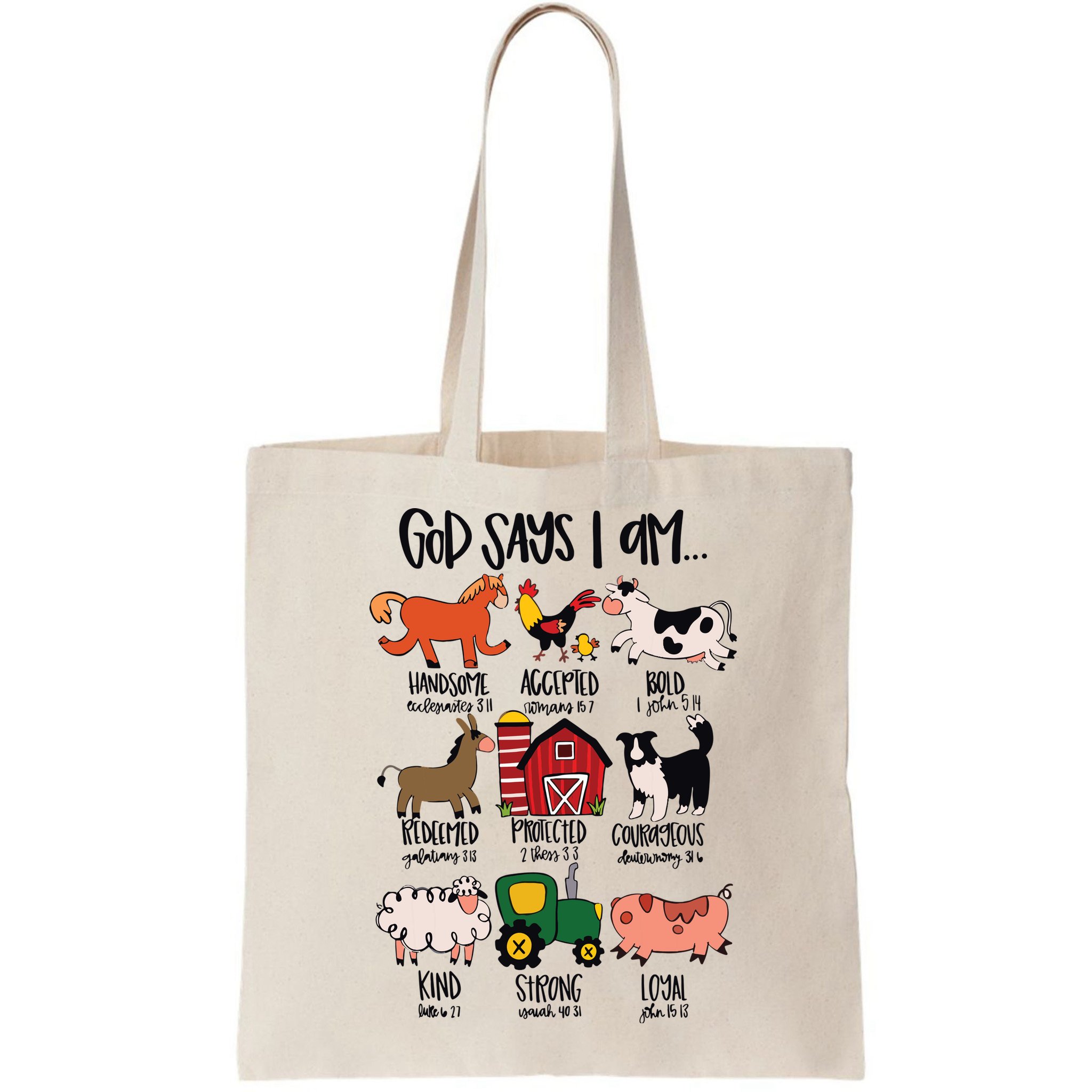 God Says I Am Animals Bible Verse Farmer Womens Kids Bag