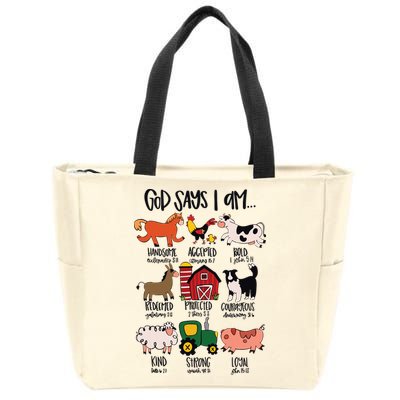 God Says I Am Animals Bible Verse Farmer Womens Kids Zip Tote Bag