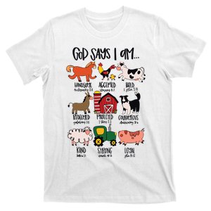 God Says I Am Animals Bible Verse Farmer Womens Kids T-Shirt