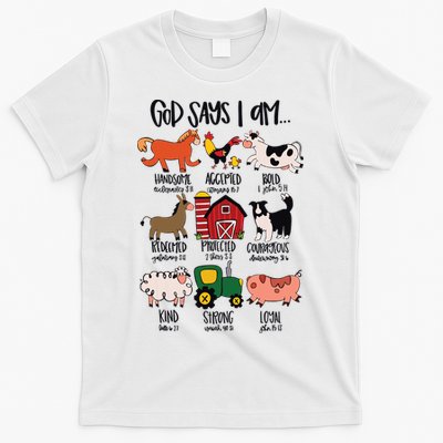 God Says I Am Animals Bible Verse Farmer Womens Kids T-Shirt