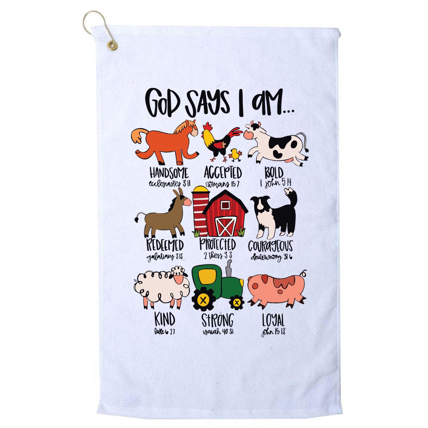 God Says I Am Animals Bible Verse Farmer Womens Kids Golf Towel