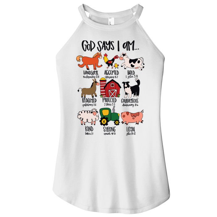 God Says I Am Animals Bible Verse Farmer Womens Kids Women's Perfect Tri Rocker Tank