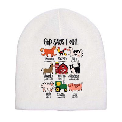 God Says I Am Animals Bible Verse Farmer Womens Kids Short Acrylic Beanie