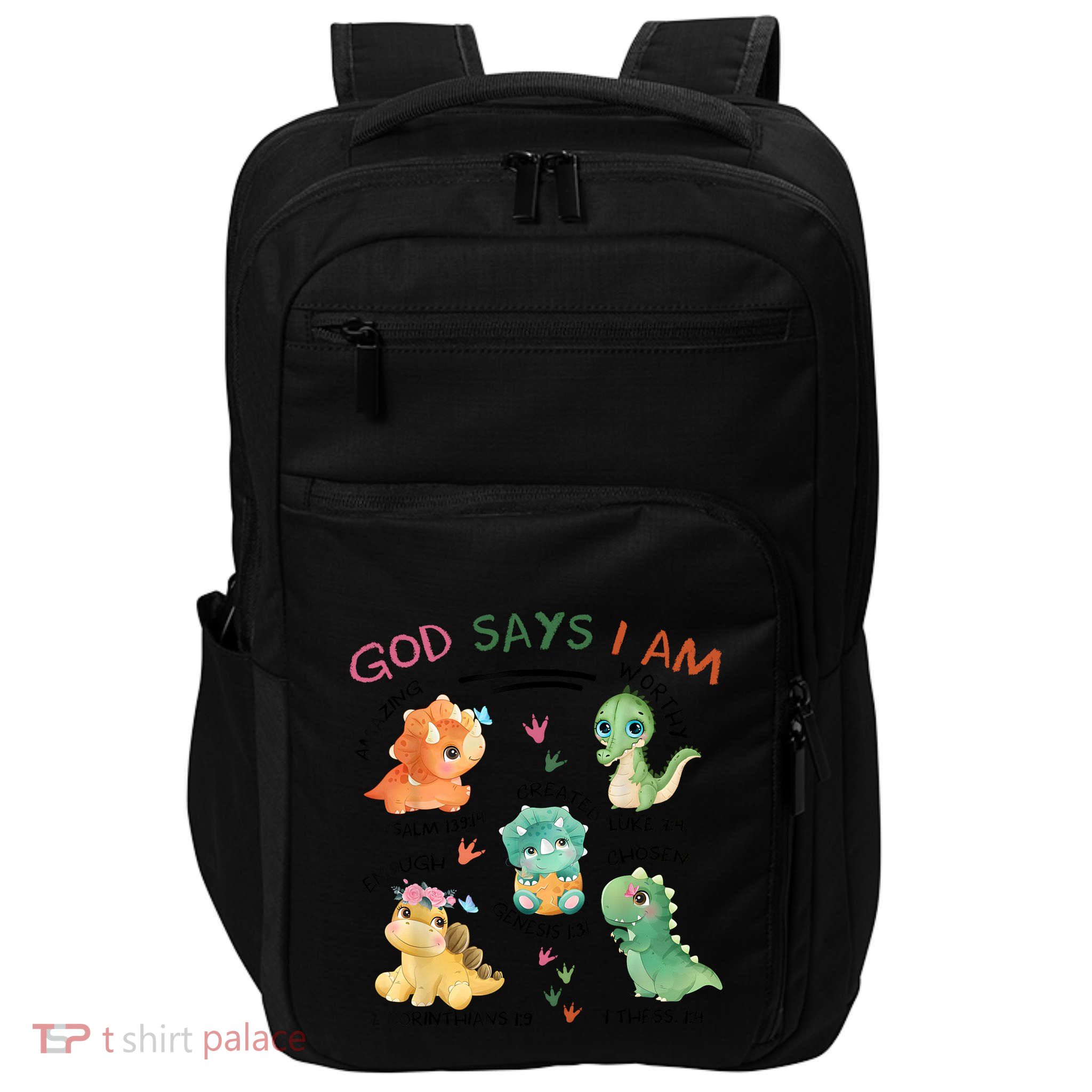 God Says I Am Cute Dinosaur Lovers Bible Christian Kids Boy Impact Tech Backpack