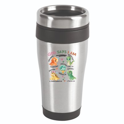 God Says I Am Cute Dinosaur Lovers Bible Christian Kids Boy 16oz Travel Tumbler