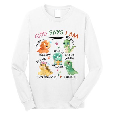 God Says I Am Cute Dinosaur Lovers Bible Christian Kids Boy Long Sleeve Shirt