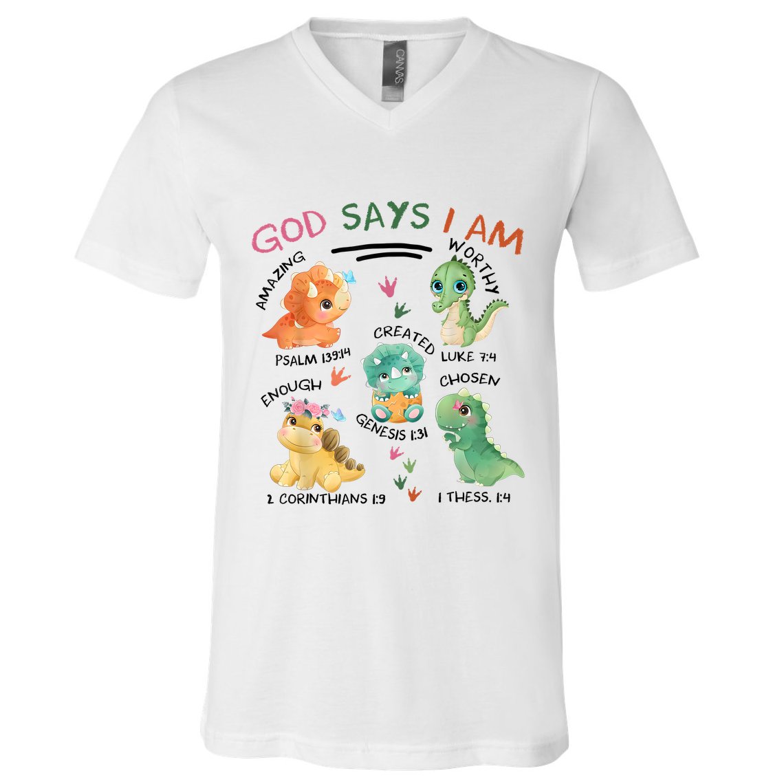 God Says I Am Cute Dinosaur Lovers Bible Christian Kids Boy V-Neck T-Shirt