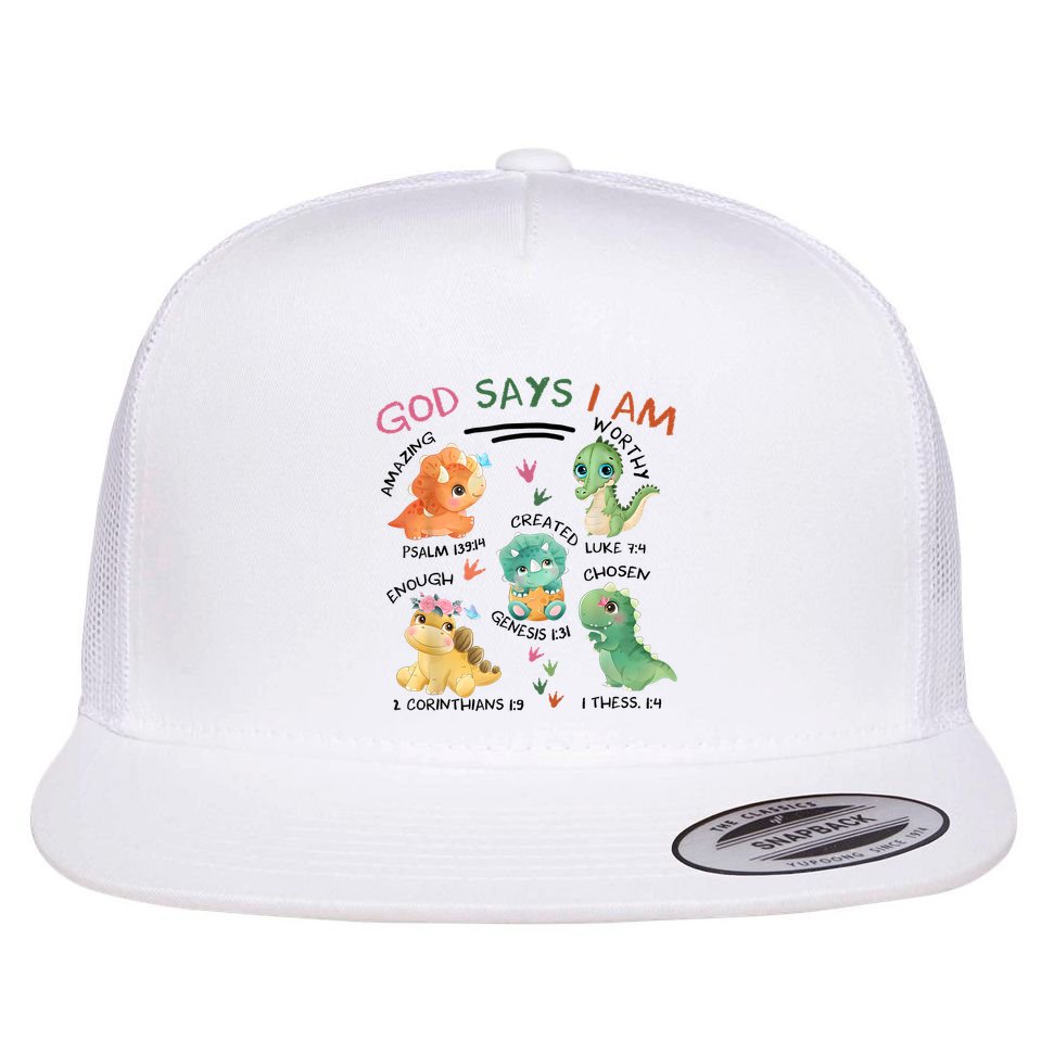 God Says I Am Cute Dinosaur Lovers Bible Christian Kids Boy Flat Bill Trucker Hat