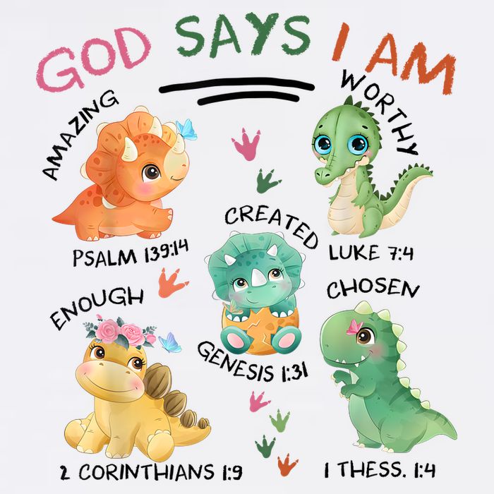 God Says I Am Cute Dinosaur Lovers Bible Christian Kids Boy Flat Bill Trucker Hat