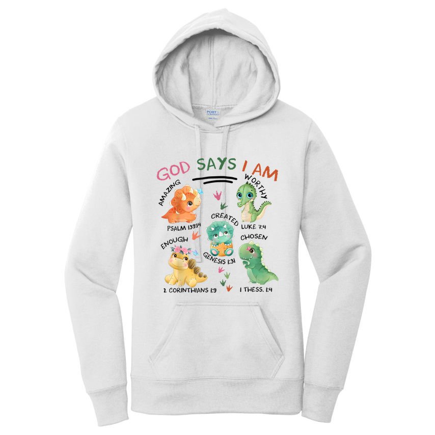 God Says I Am Cute Dinosaur Lovers Bible Christian Kids Boy Women's Pullover Hoodie