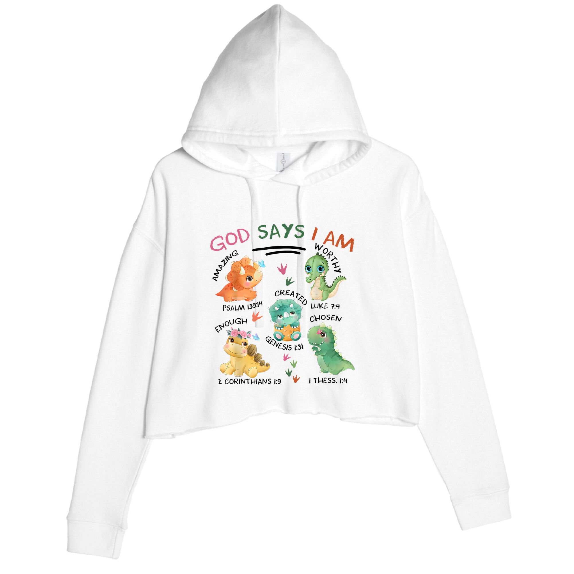 God Says I Am Cute Dinosaur Lovers Bible Christian Kids Boy Crop Fleece Hoodie