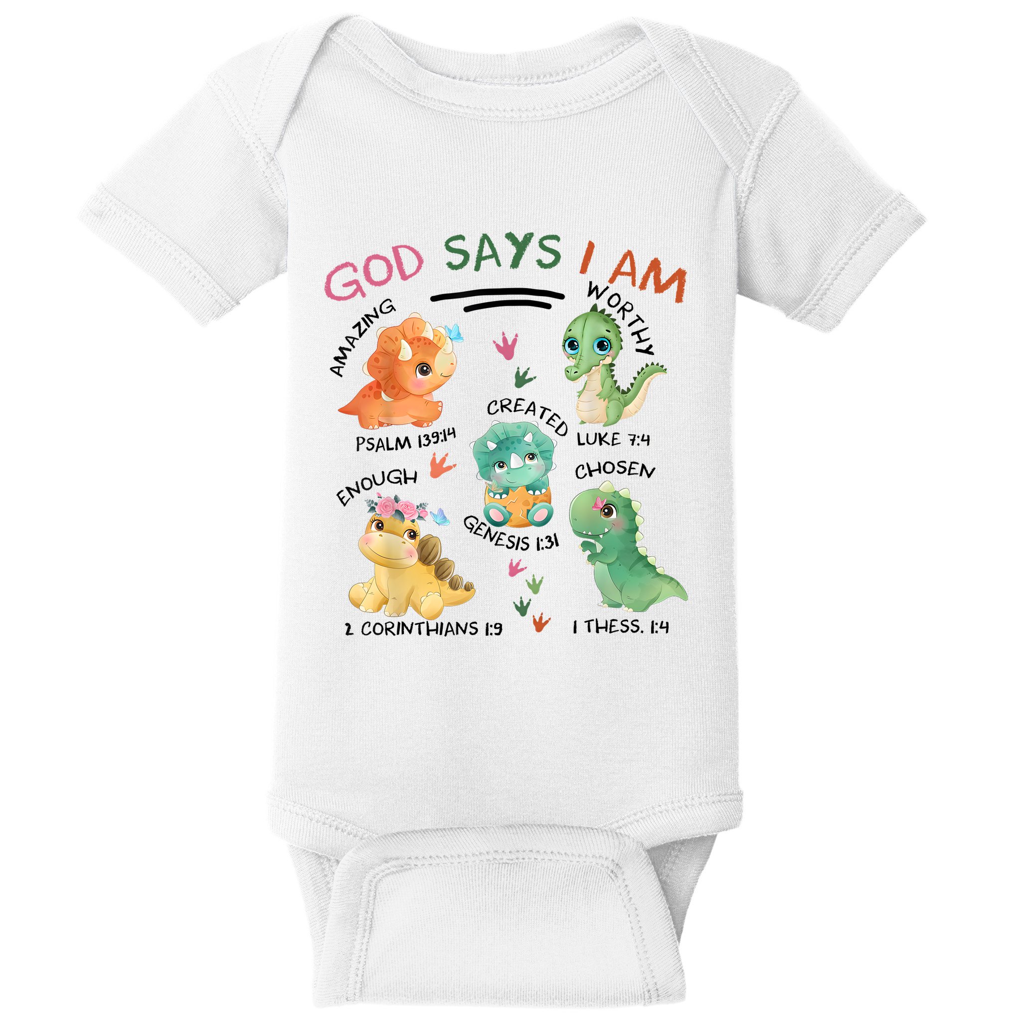 God Says I Am Cute Dinosaur Lovers Bible Christian Kids Boy Baby Bodysuit