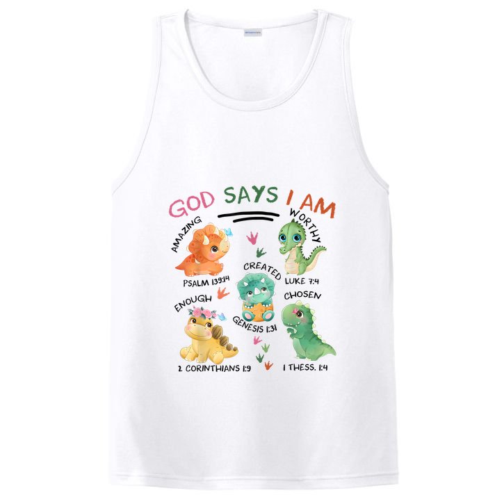 God Says I Am Cute Dinosaur Lovers Bible Christian Kids Boy PosiCharge Competitor Tank