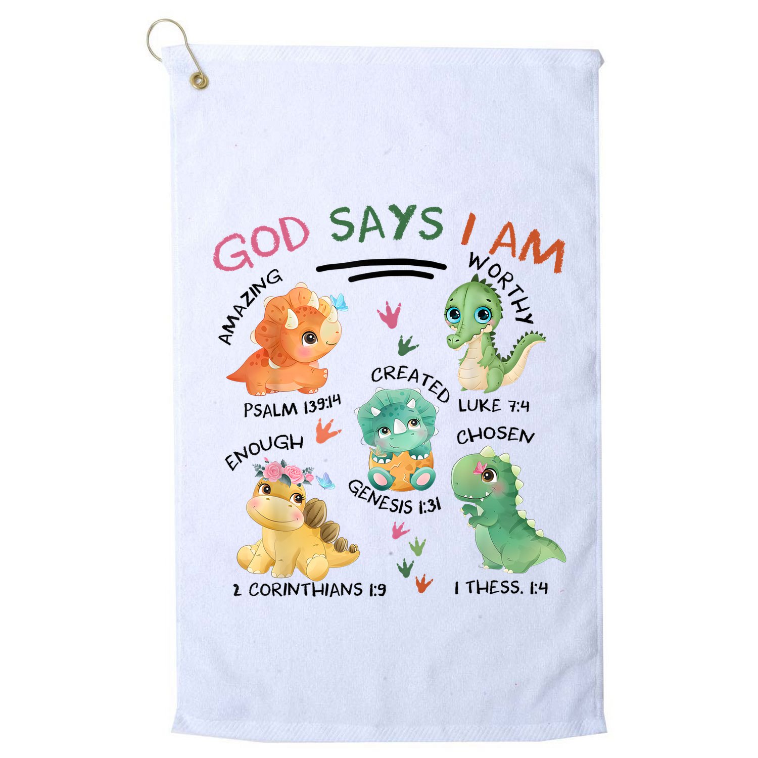 God Says I Am Cute Dinosaur Lovers Bible Christian Kids Boy Golf Towel