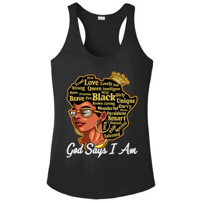 God Says I Am Black History Proud Black Afro Juneteenth Cool Gift Ladies PosiCharge Competitor Racerback Tank