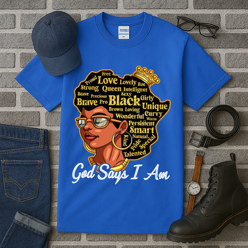 God Says I Am Black History Proud Black Afro Juneteenth Cool Gift Tall T-Shirt