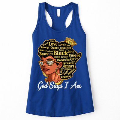 God Says I Am Black History Proud Black Afro Juneteenth Cool Gift Womens Tank Top