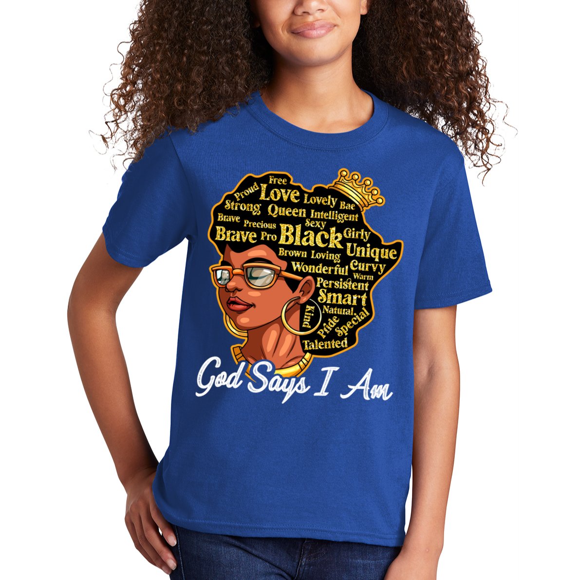 God Says I Am Black History Proud Black Afro Juneteenth Cool Gift Kids T-Shirt