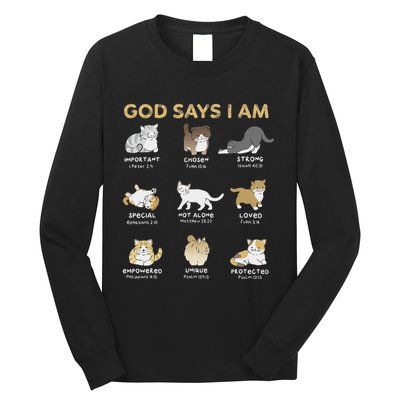 God Says I Am Cat Cute Cats Lover Bible Verse Christian Long Sleeve Shirt