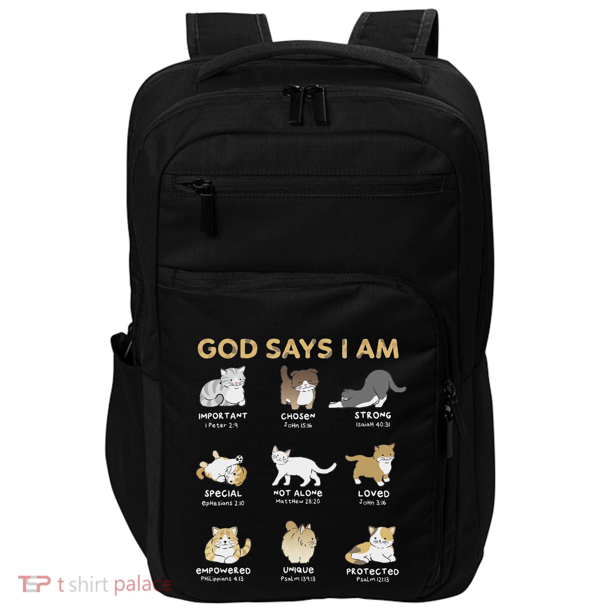 God Says I Am Cat Cute Cats Lover Bible Verse Christian Impact Tech Backpack