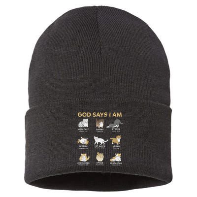 God Says I Am Cat Cute Cats Lover Bible Verse Christian Sustainable Knit Beanie