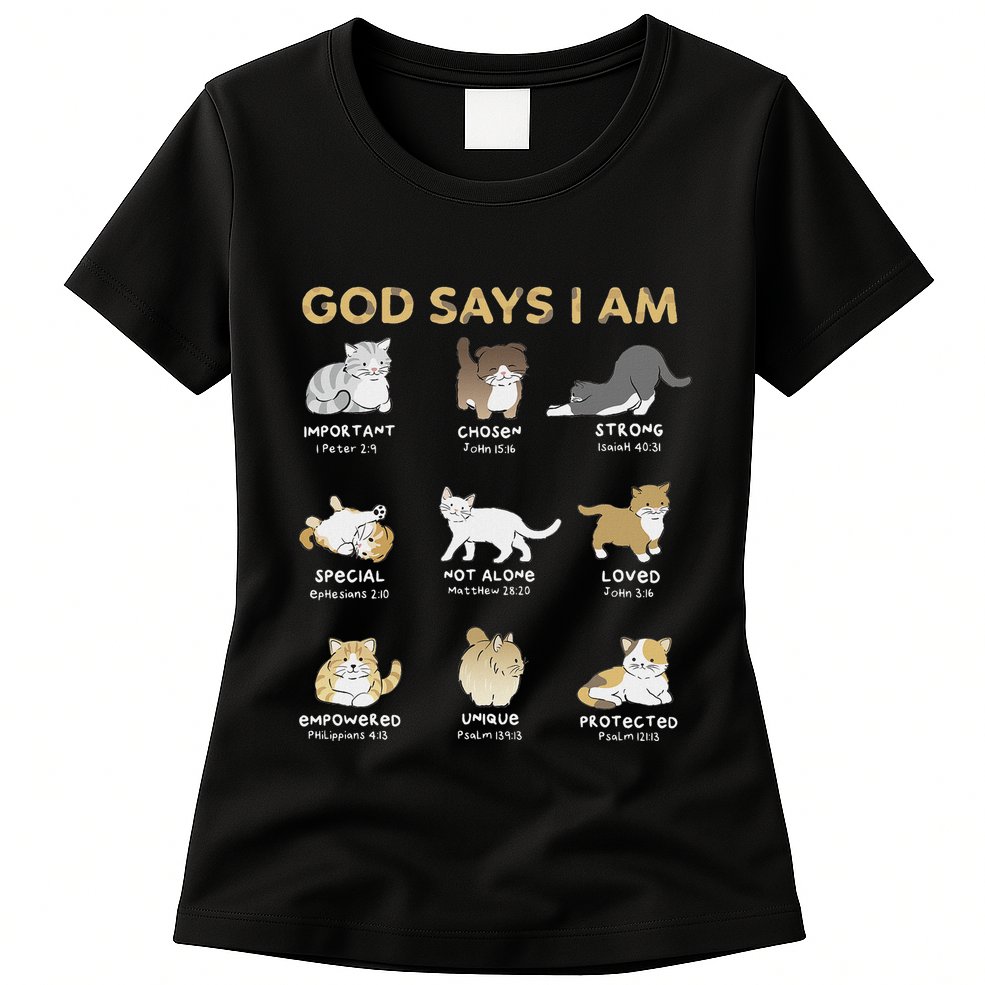 God Says I Am Cat Cute Cats Lover Bible Verse Christian Womens T-Shirt