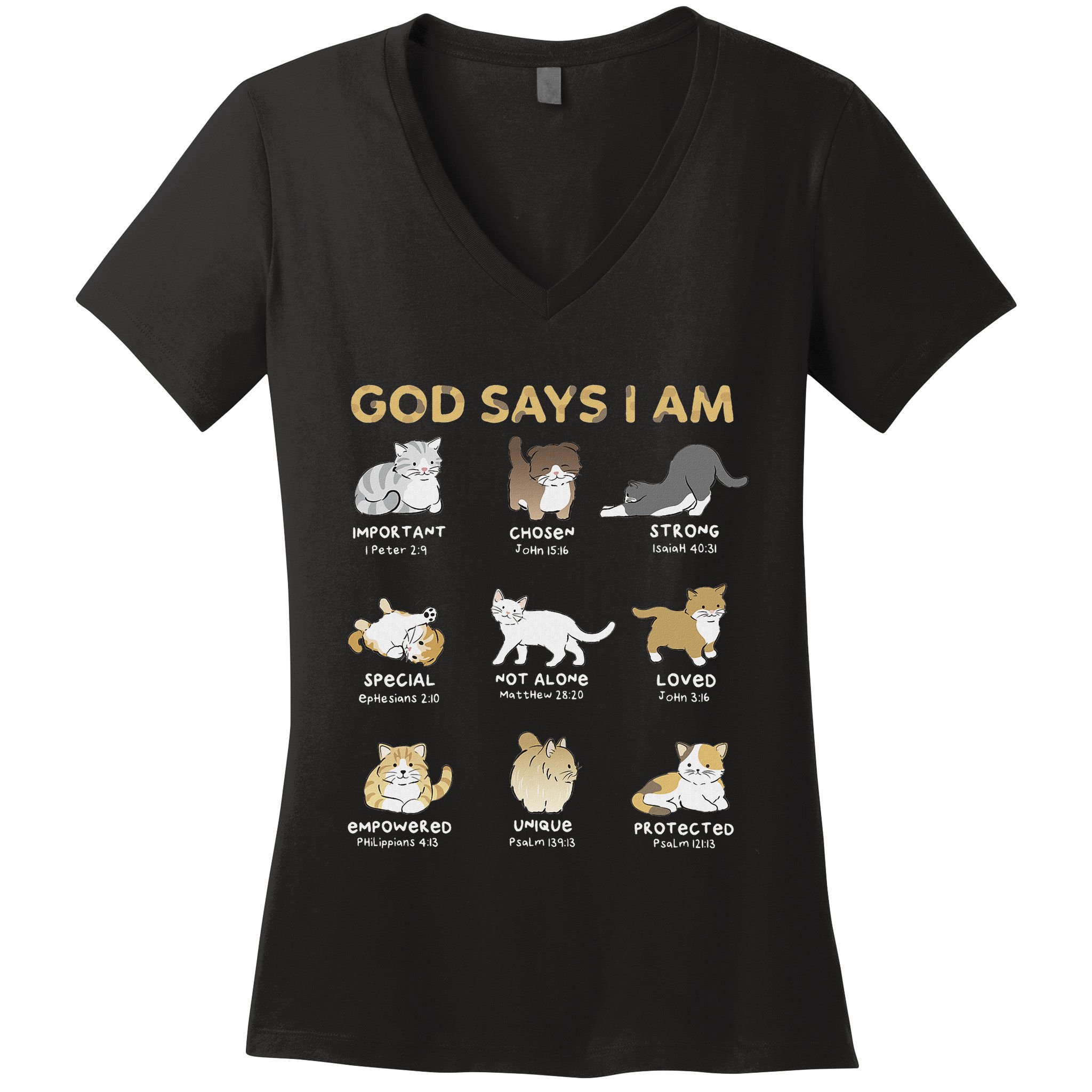 God Says I Am Cat Cute Cats Lover Bible Verse Christian Women's V-Neck T-Shirt