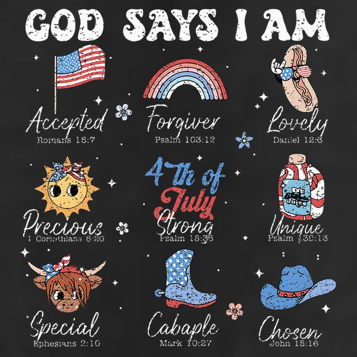 God Says I Am Funny July 4th Bible Verse Christian 7 Panel Mesh Trucker Snapback Hat