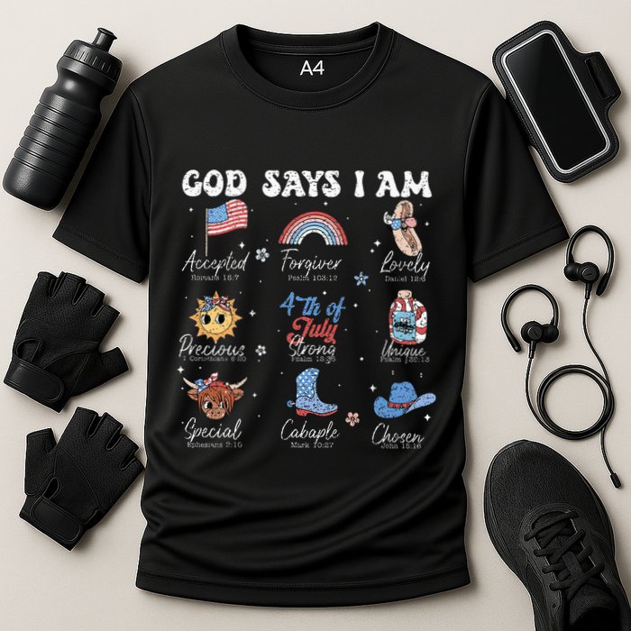 God Says I Am Funny July 4th Bible Verse Christian Cooling Performance Crew T-Shirt