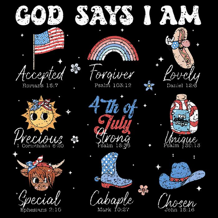 God Says I Am Funny July 4th Bible Verse Christian Flat Bill Trucker Hat
