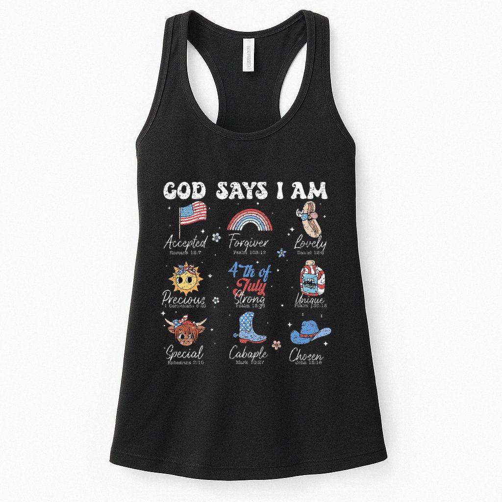 God Says I Am Funny July 4th Bible Verse Christian Womens Tank Top