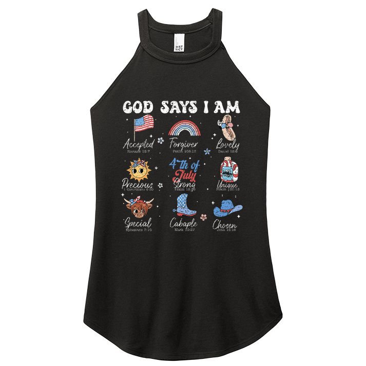 God Says I Am Funny July 4th Bible Verse Christian Women's Perfect Tri Rocker Tank