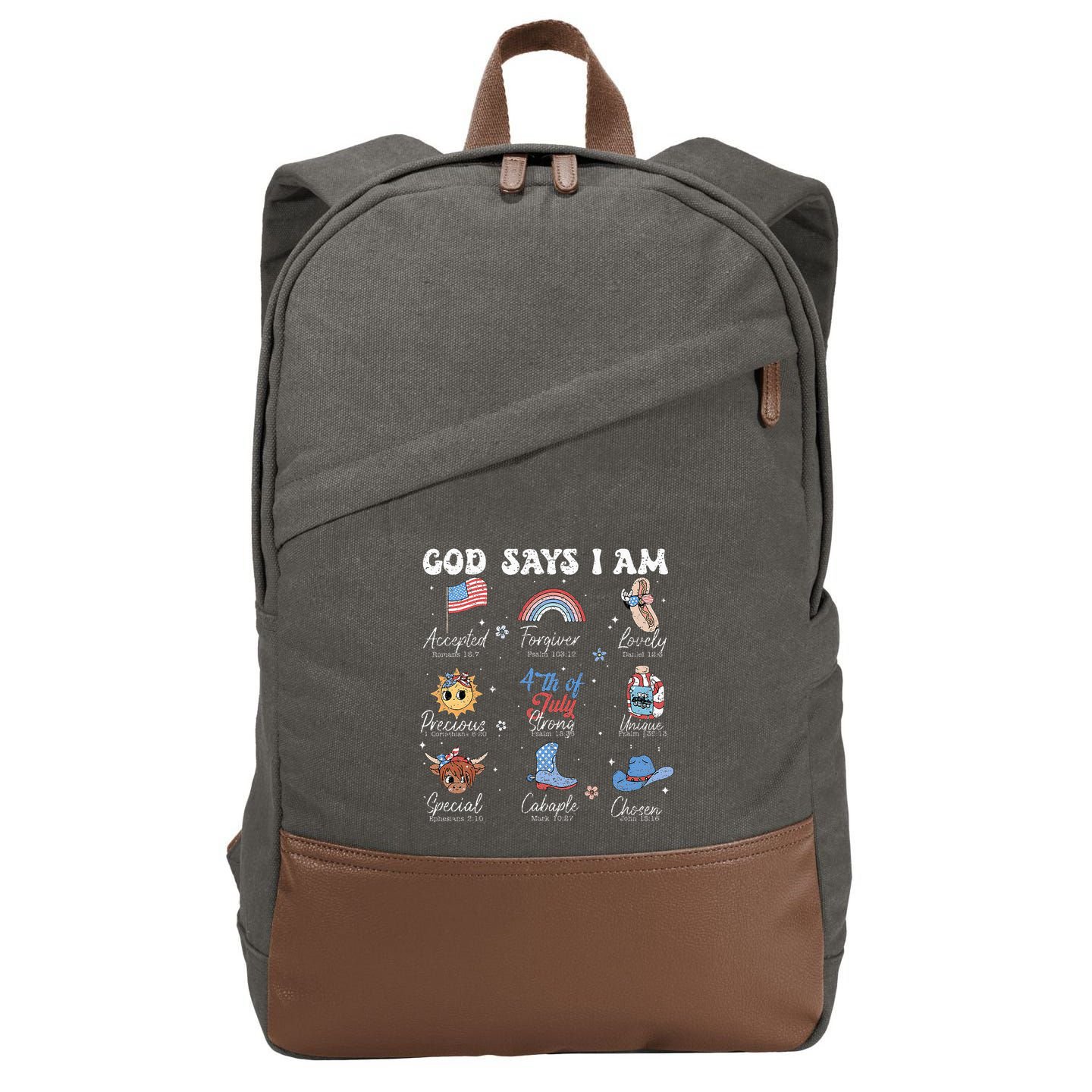 God Says I Am Funny July 4th Bible Verse Christian Cotton Canvas Backpack