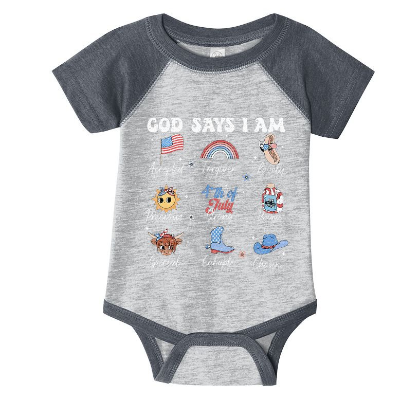 God Says I Am Funny July 4th Bible Verse Christian Infant Baby Jersey Bodysuit