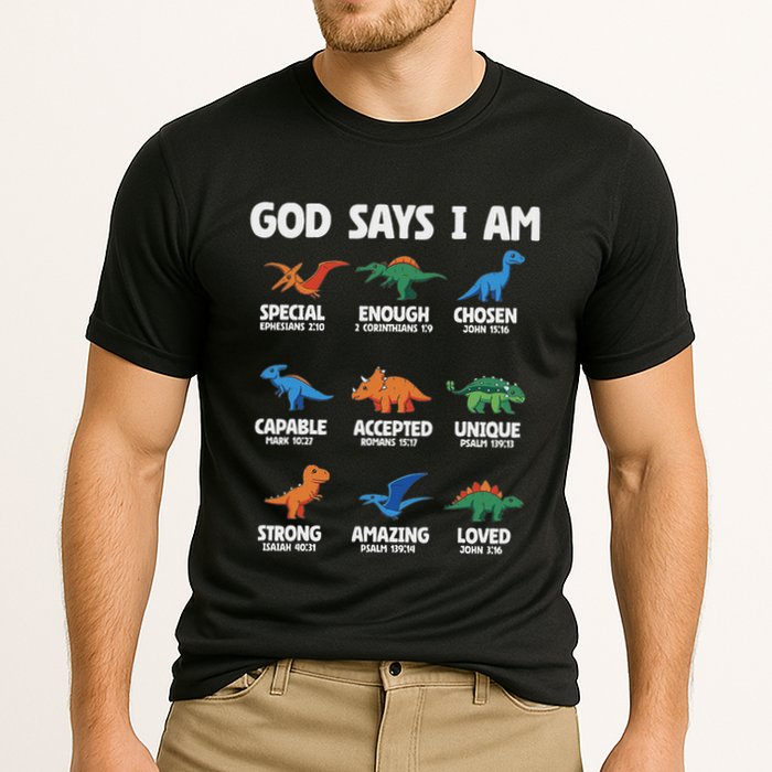 God Says I Am Dinosaur Lover Christian Cooling Performance Crew T-Shirt