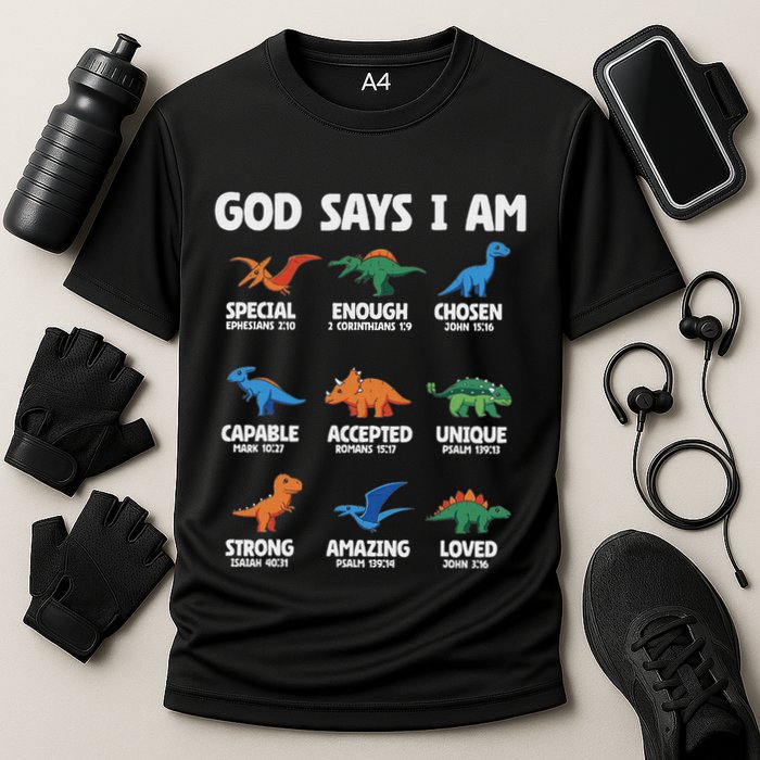 God Says I Am Dinosaur Lover Christian Cooling Performance Crew T-Shirt