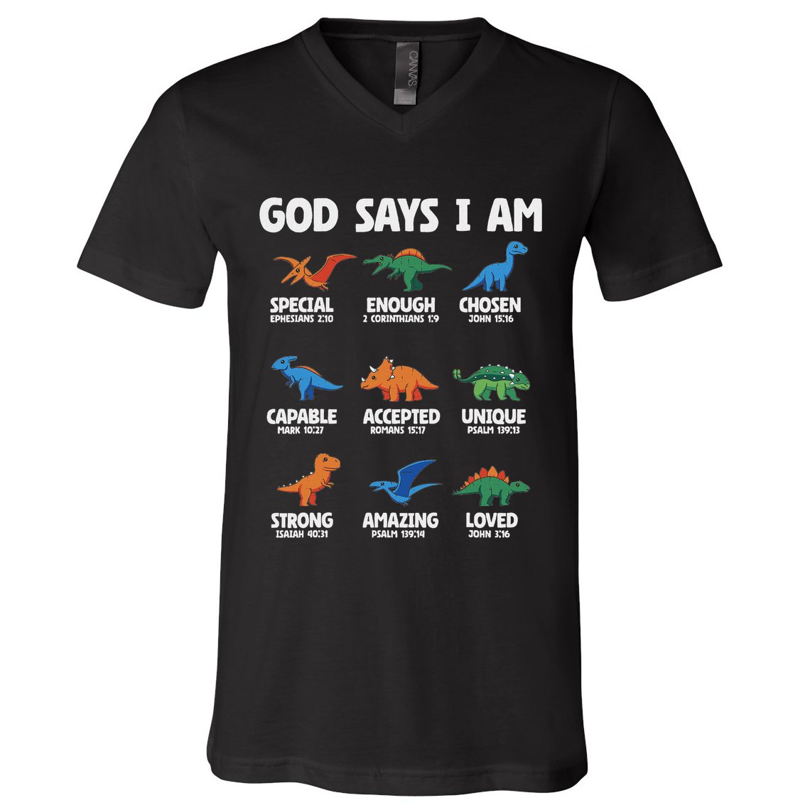 God Says I Am Dinosaur Lover Christian V-Neck T-Shirt