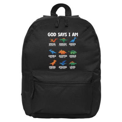 God Says I Am Dinosaur Lover Christian 16 in Basic Backpack