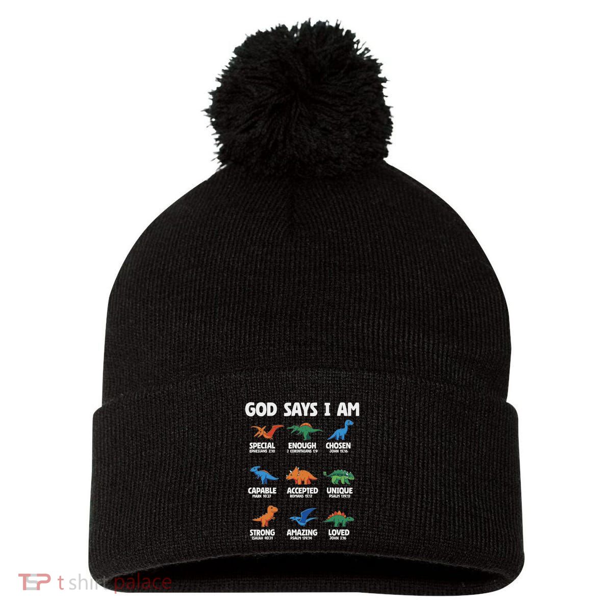 God Says I Am Dinosaur Lover Christian Pom Pom 12in Knit Beanie