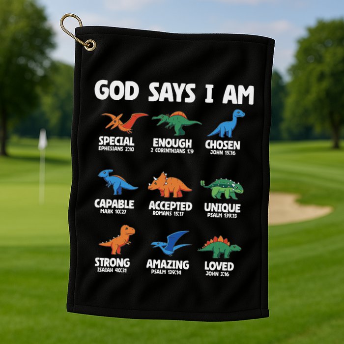 God Says I Am Dinosaur Lover Christian Golf Towel