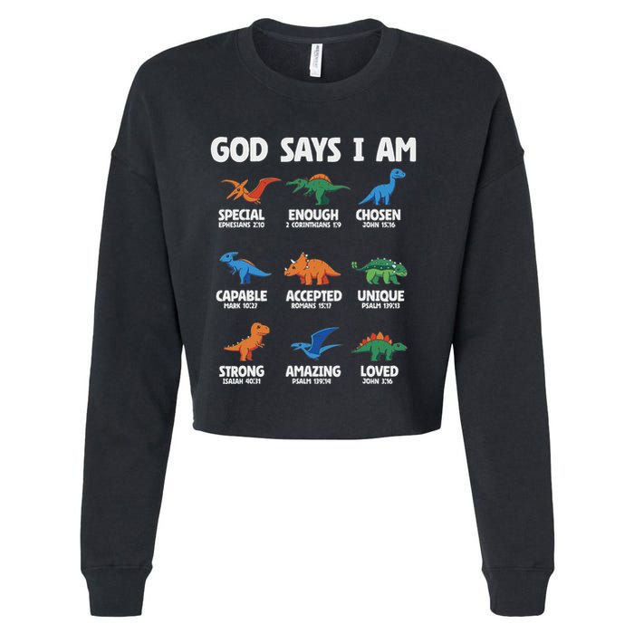 God Says I Am Dinosaur Lover Christian Cropped Pullover Crew